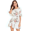 Summer Floral Print O-neck Casual Flare Sleeve Short  Women Mini Dress