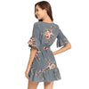 Summer Floral Print O-neck Casual Flare Sleeve Short  Women Mini Dress