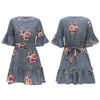 Summer Floral Print O-neck Casual Flare Sleeve Short  Women Mini Dress