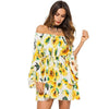 Women Summer Floral Print Mini Sexy Long Sleeve Party  Dresses