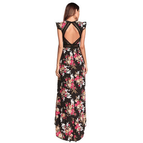 Women Summer  Print Lace Backless Party  Boho Lining  Dress