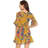 Women Summer Floral Print O Neck Casual Short Flare Sleeve Dresses