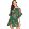 Women Summer Floral Print O Neck Casual Short Flare Sleeve Dresses