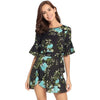 Women Summer Floral Print O Neck Casual Short Flare Sleeve Dresses