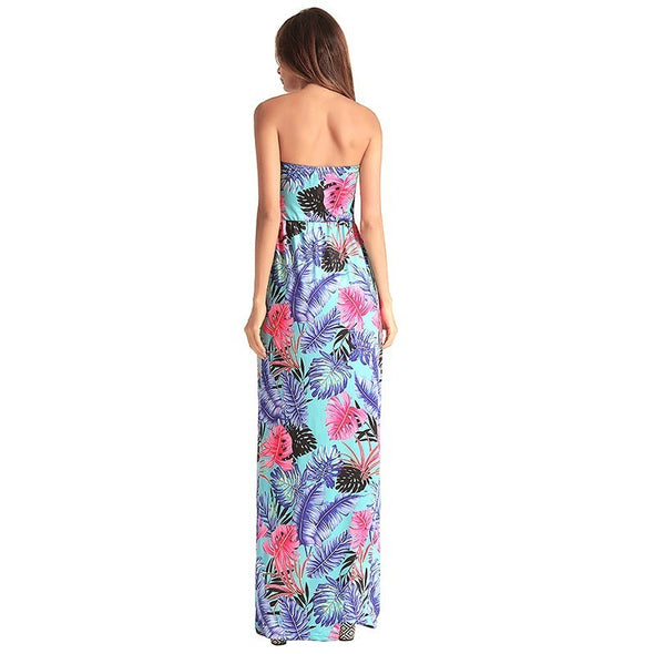 2022 Summer women Sexy Floral Print Strapless Beach Dress