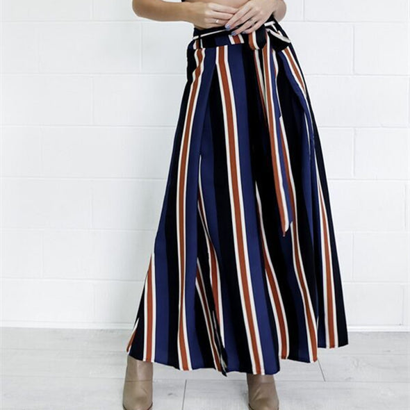 Women Cotton Spandex Loose Chiffon Stripe Pants