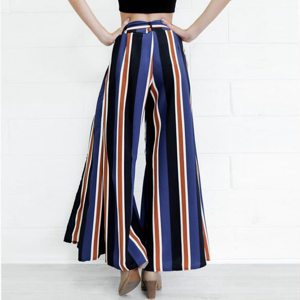 Women Cotton Spandex Loose Chiffon Stripe Pants