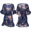 Women Summer Floral Print O Neck Casual Short Flare Sleeve Dresses