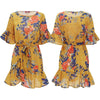 Women Summer Floral Print O Neck Casual Short Flare Sleeve Dresses