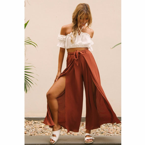 Women irregular  straight loose high waist casual pants