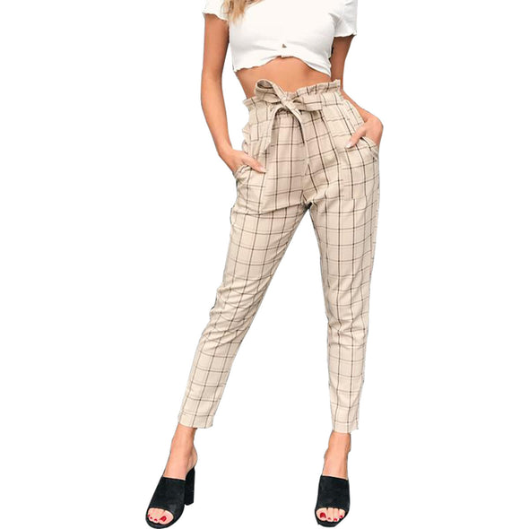 Women Regular Cotton High Waist Plaid Pants