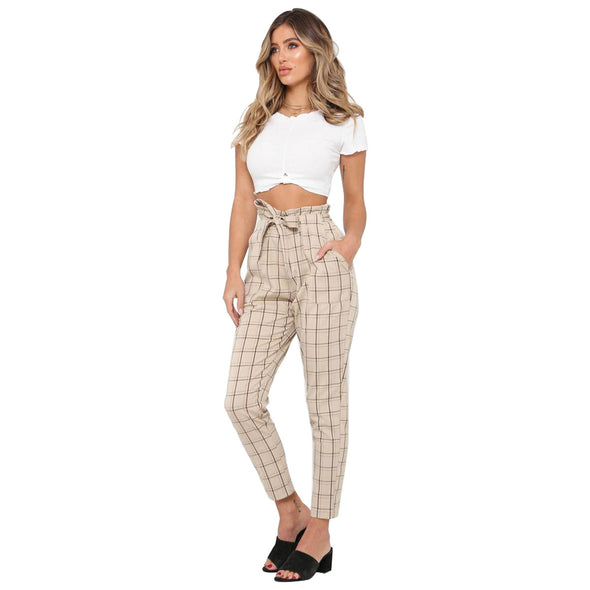 Women Regular Cotton High Waist Plaid Pants