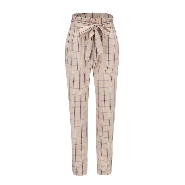 Women Regular Cotton High Waist Plaid Pants