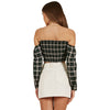 Women Summer  Plaid Long Sleeve Off Shoulder Top