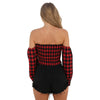 Women Summer  Plaid Long Sleeve Off Shoulder Top