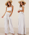 Sexy Striped High Waist Women Pants Casual  Wide Leg Pants Elastic Pockets