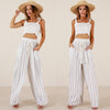 Sexy Striped High Waist Women Pants Casual  Wide Leg Pants Elastic Pockets