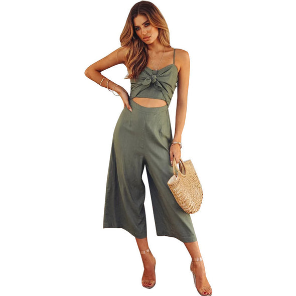 Women Casual Regular  Lace-up Halter Jumpsuit