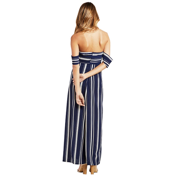 Summer Women Off Shoulder  Neck Striped Dress