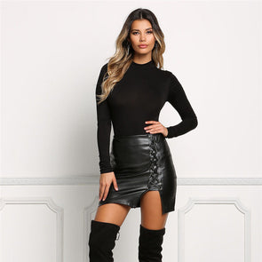 2022 Women Tight Wear Black Leather Bodycon Skirt