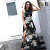 summer streetwear black long chiffon dresses for girl backless floral print