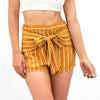 Women summer  high waist striped yellow mini shorts