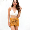 Women summer  high waist striped yellow mini shorts