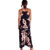 Women summer long  floral print pattern dark blue rompers straight halter jumpsuit