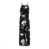 Women summer long  floral print pattern dark blue rompers straight halter jumpsuit