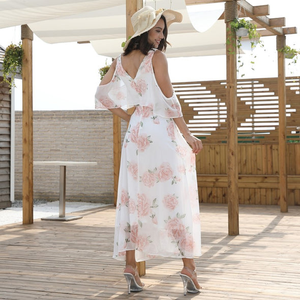 Elegant long maxi  women summer white casual chiffon dress