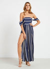 Polyester Sexy Striped Rushed Tube Top Strapless Irregular Long Fund Dress