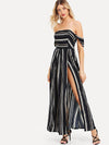 Polyester Sexy Striped Rushed Tube Top Strapless Irregular Long Fund Dress