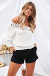 Woman Cotton Woven Full Button Solid Square Collar Strapless Long Sleeve Top