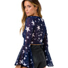 Long Sleeve V Neck Bow Chiffon Blouse Print Flare Sleeve Casual Shirt Crop Tops