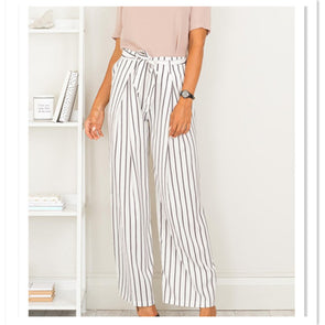 New Hot Fashion Women Fashion Striped Belt Wide-leg Pants Casual Pants