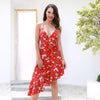 Chiffon Print Sexy Strap V-neck Backless Red Dress