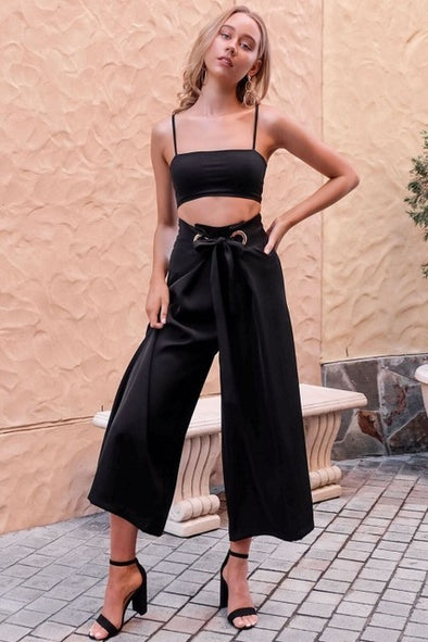 The Belt Mid Waist Casual Loose Cotton Wide-Leg Pants