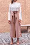 The Belt Mid Waist Casual Loose Cotton Wide-Leg Pants