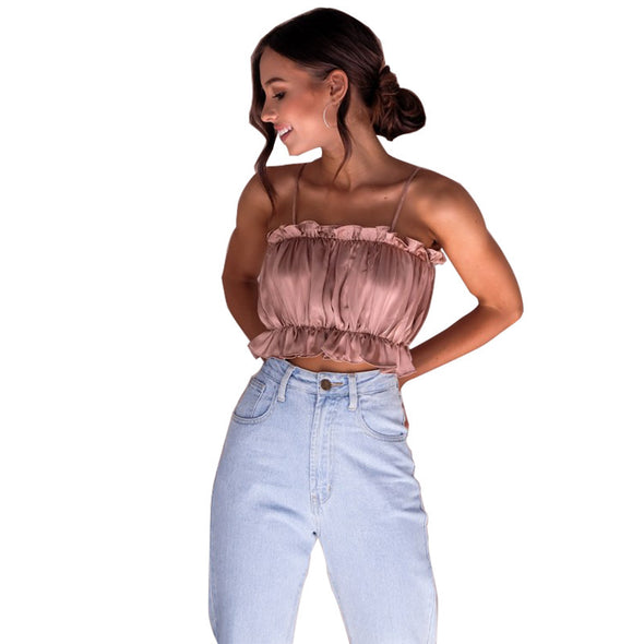 Women's sling versatile vest sexy pleated tube top