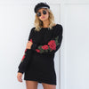 Fashion O-Neck Long Sleeve Embroidery Shirt Straight Dress