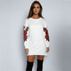 Fashion O-Neck Long Sleeve Embroidery Shirt Straight Dress