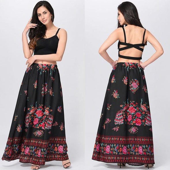 Bohemian Floral A-line None Floor-length Skirts