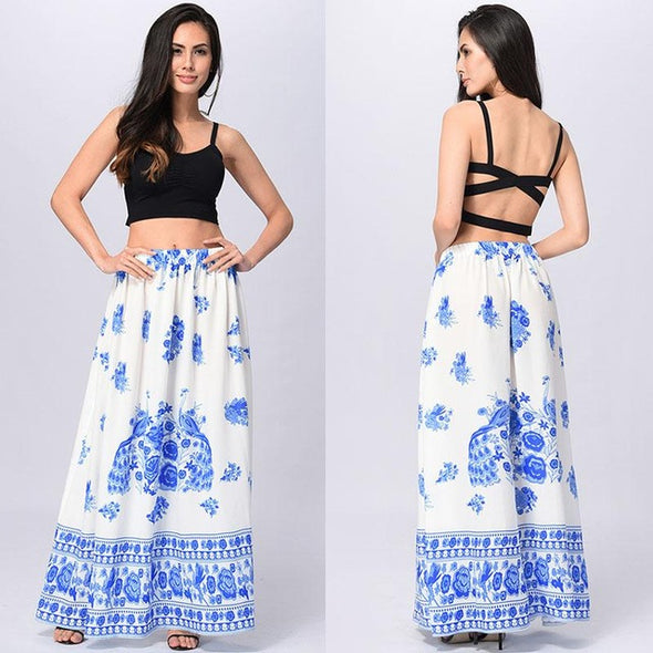 Bohemian Floral A-line None Floor-length Skirts