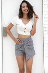 Women Elegant Bow Belt Plaid  A-line Casual Shorts