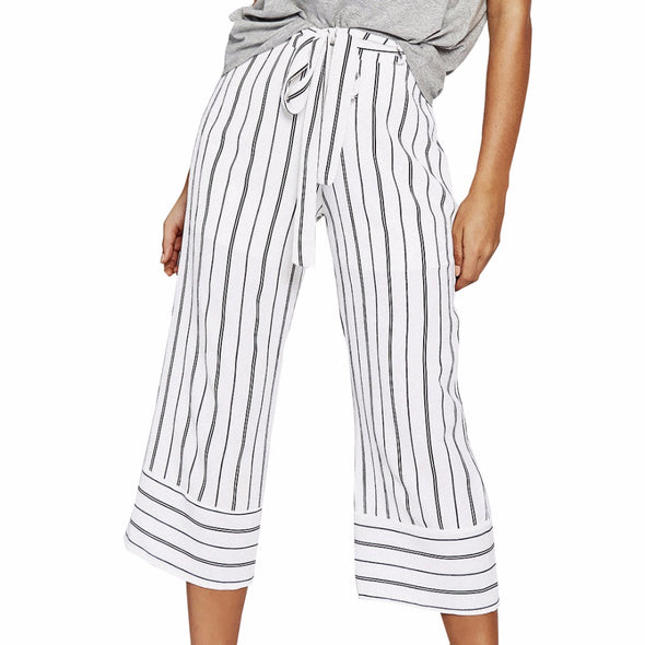 2022 Fashion  Casual Loose Striped White Wide Leg Pants