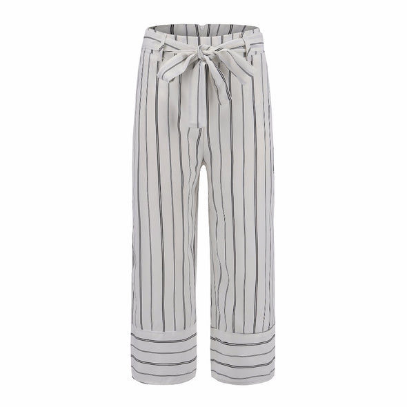 2022 Fashion  Casual Loose Striped White Wide Leg Pants