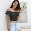 Fashion Polka Dot Crop Sexy Off Shoulder Ruffles Elastic Shirts