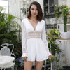 White Chiffon Patchwork Lace Mesh Long Sleeve V-Neck Jumpsuits