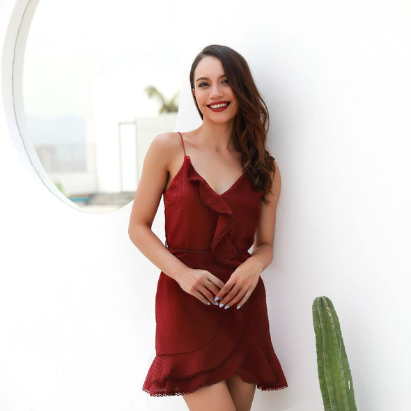 Summer ruffled V-neck stitching dress