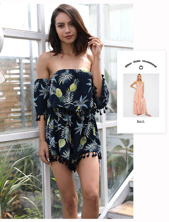 Bohemian Stylish Strapless Slash Neck Flare Short Sleeve Jumpsuit